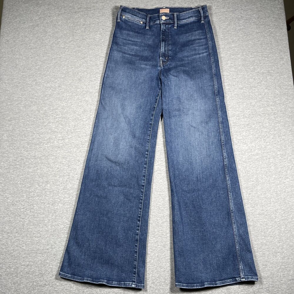 Mother Jeans Womens 32 Blue Flared High Rise Embroidered Back Pocket 32 Inseam